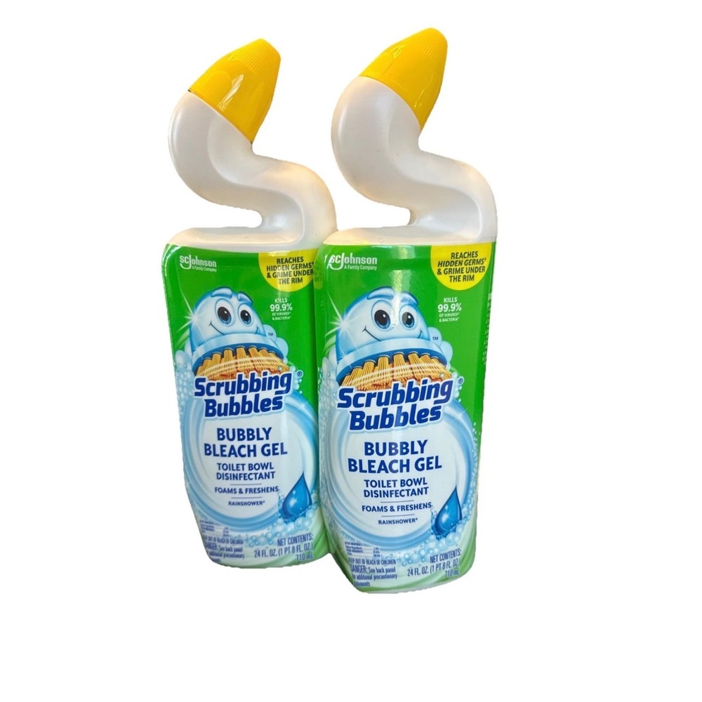 2x Scrubbing Bubbles Bubbly Bleach Gel Toilet Bowl Cleaner Rainshower 24 fl oz